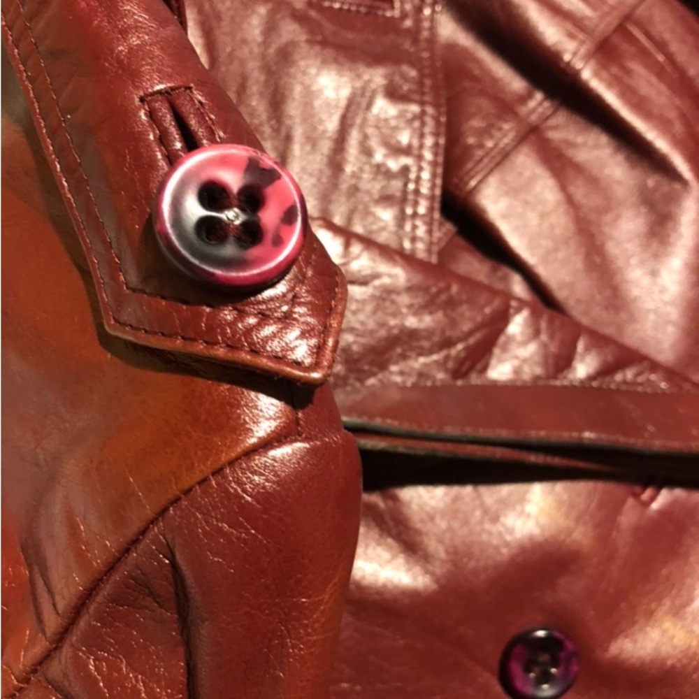 Vintage Etienne Aigner Burgundy Leather double breasted Jacket Size 16 - Picture 12 of 15